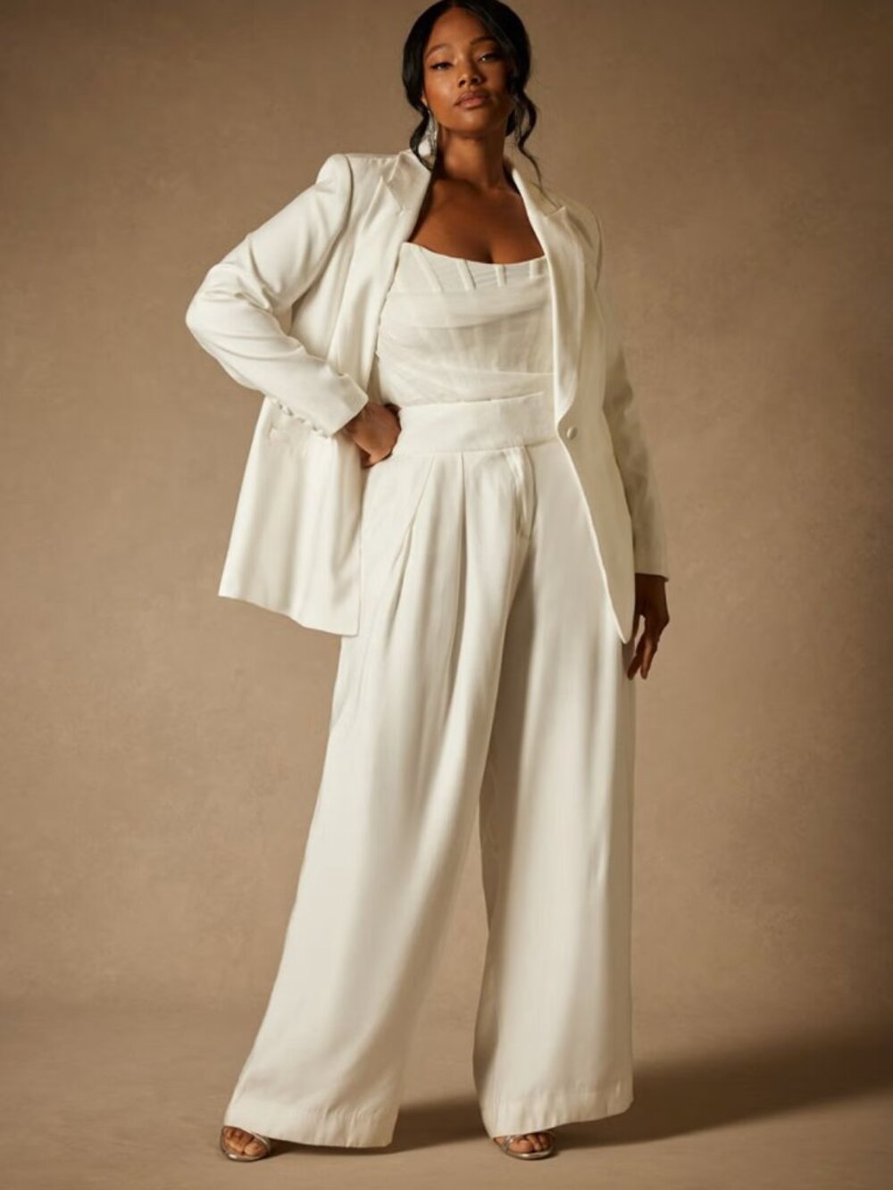 NWT Bridal by ELOQUII Wide Leg Bridal Pant High Rise Front Pleats White, size 18